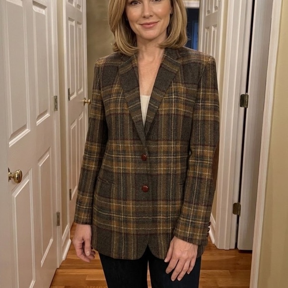 Ralph Lauren Jackets & Blazers - EUC Women's Lauren Ralph Lauren Brown Plaid Wool Blazer Elbow Patches Size 16